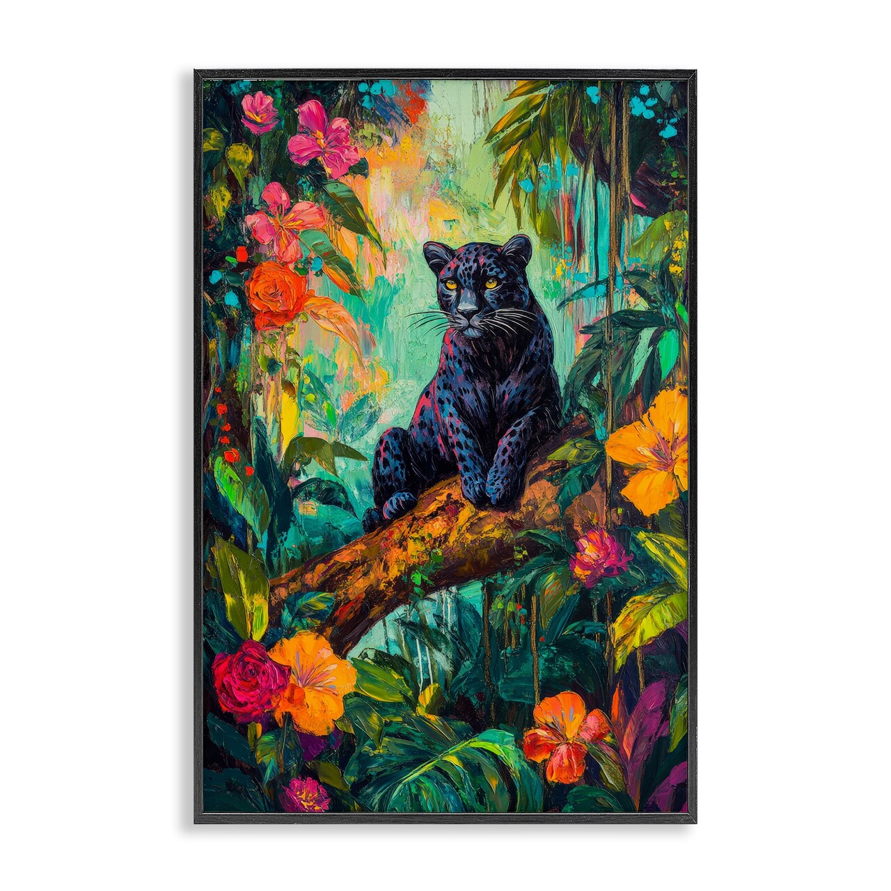 Stupell Industries Wild Side Black Leopard Framed Giclee, design by Petal Prints Design